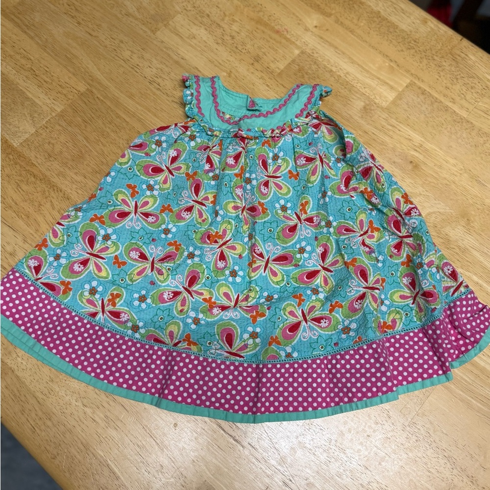 12 mo‎ - Floral Butterfly Kids Dress - Pink and Green